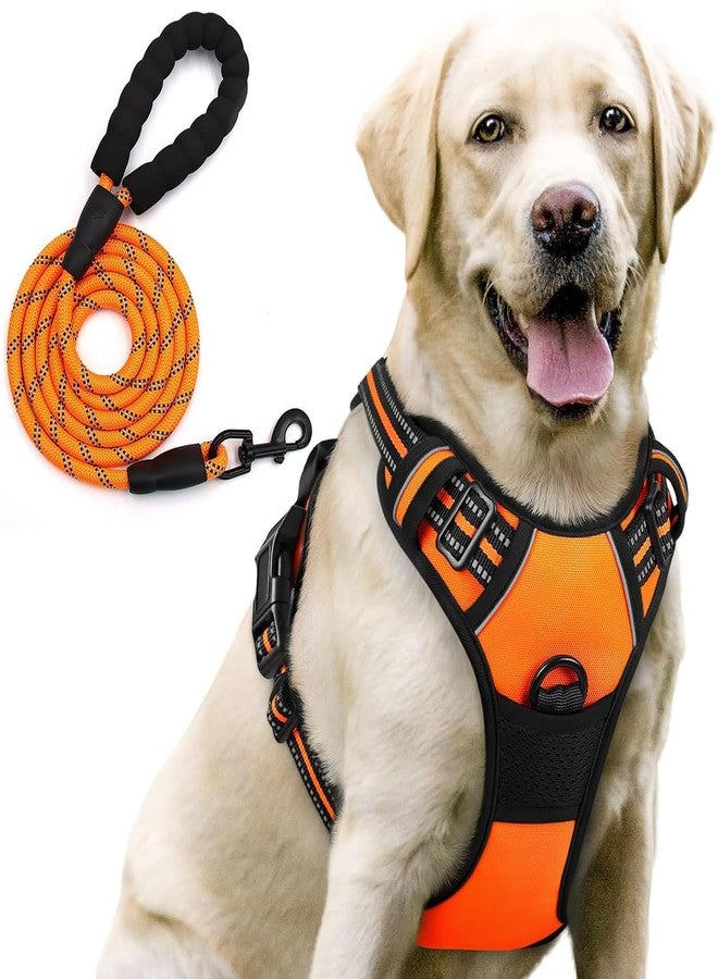 Lyrovo Adjustable No-Pull Dog Harness with Leash Set for Small, Medium & Large Dogs - Reflective, Breathable, Comfortable Vest Harness for Training & Walking (Orange, M (14-22Kg)) - Image 1